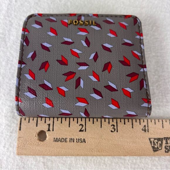 Fossil Mini Wallet Bifold Gray Red Geometric Contemporary - Picture 5 of 8